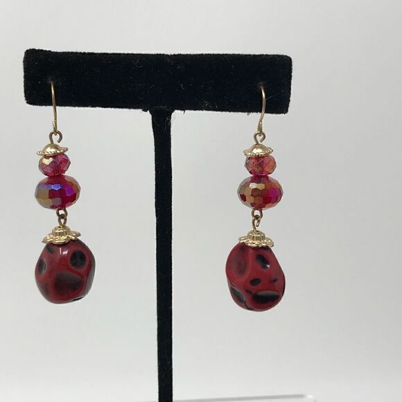 Funky red glass dangle earrings - Picture 1 of 3